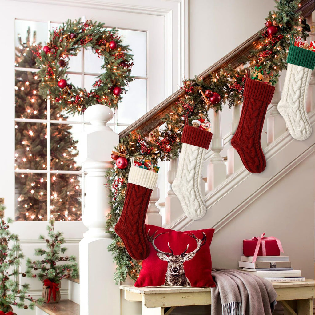 Christmas Stockings 18 Inches Classic Cable Knitted Set Large Classic Fireplace Hanging Stockings for Kids,Family