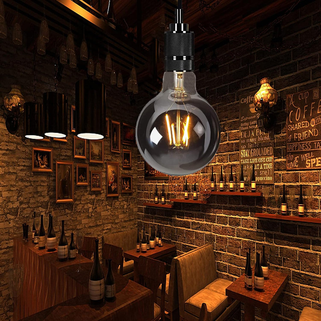 G95 G30 Decorative Light Bulb 4W 120V Globe LED Bulbs Warm White 2200K Smoke Grey Glass Edison Filament Bulbs E26/E27