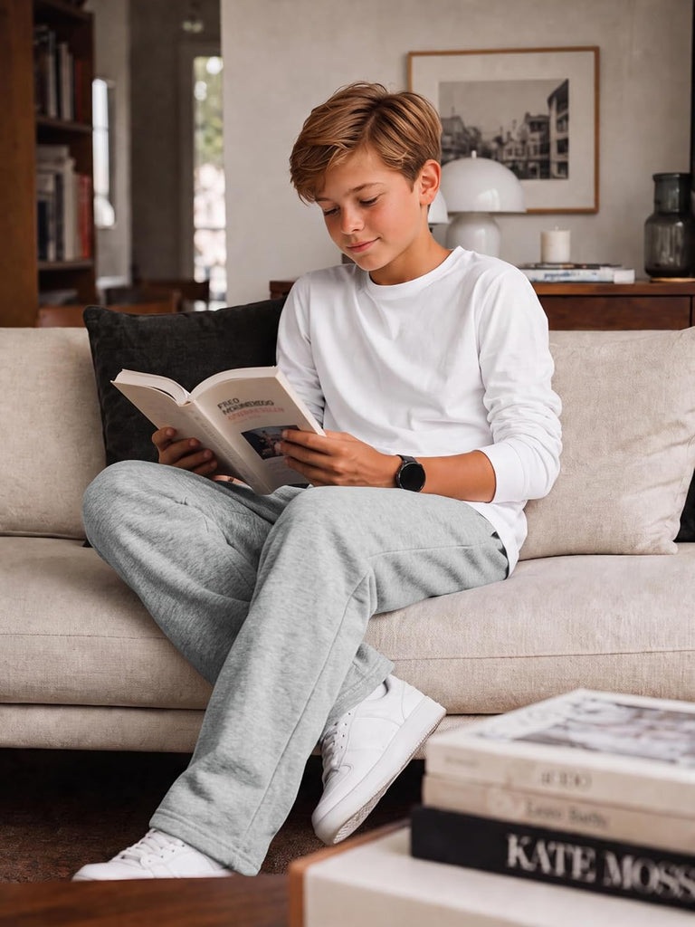 Boys Baggy Sweatpants Kids Straight Wide Leg Open Bottom Pants