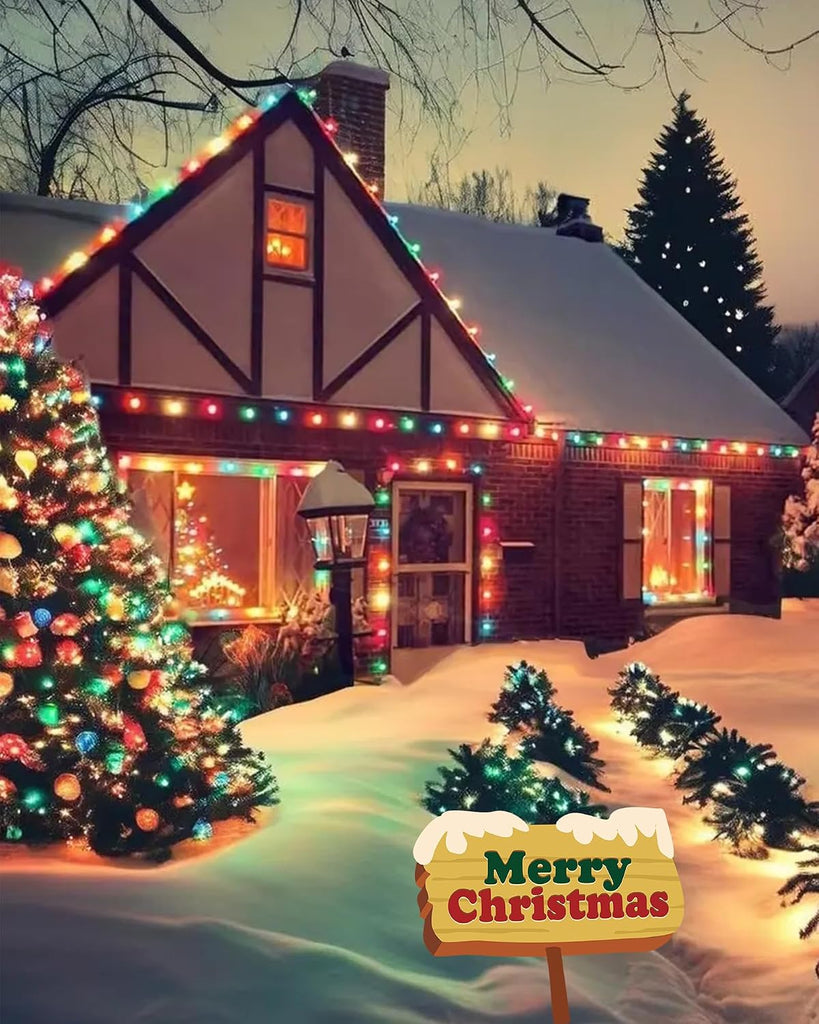 Christmas Lights Outdoor 25Ft C9 LED Vintage Christmas Lights with 27 LED Multicolor Ceramic Glass Bulbs(2 Spare)