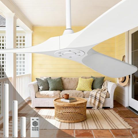 Inspired Maverick Style 52" White Ceiling Fans Without Lights, 52 Inch Outdoor Ceiling Fans no Lights, 3 Blade Solid Wood Waterproof Ceiling Fan with Remote Control for Indoor Outdoor Farmhouse/Patio Porch - White Blades A102-B0CMTJTWLL