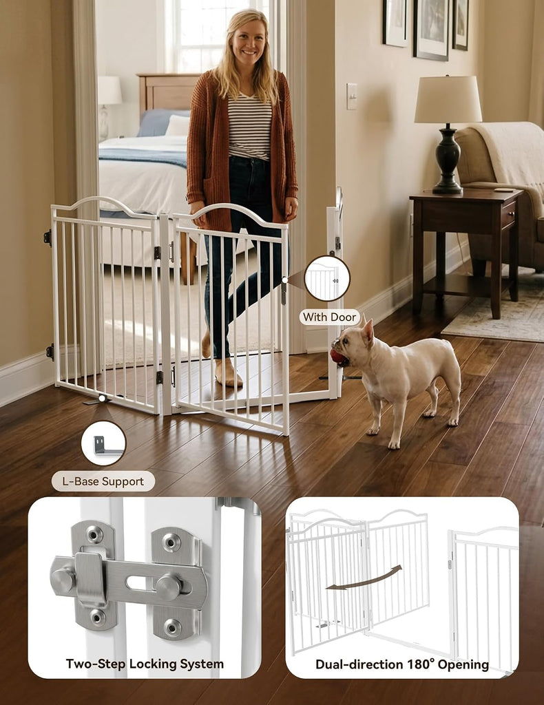 Metal Freestanding Foldable Dog Gate with Door, 30'' Tall