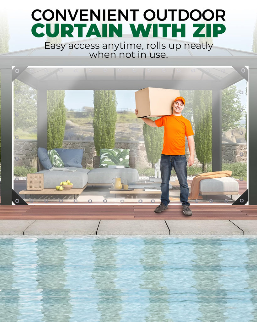 9'H x15'W Outdoor Vinyl Curtain 19oz Thicked Clear Tarps, Vinyl Patio Enclosure, Clear Outdoor Curtains Heavy Duty