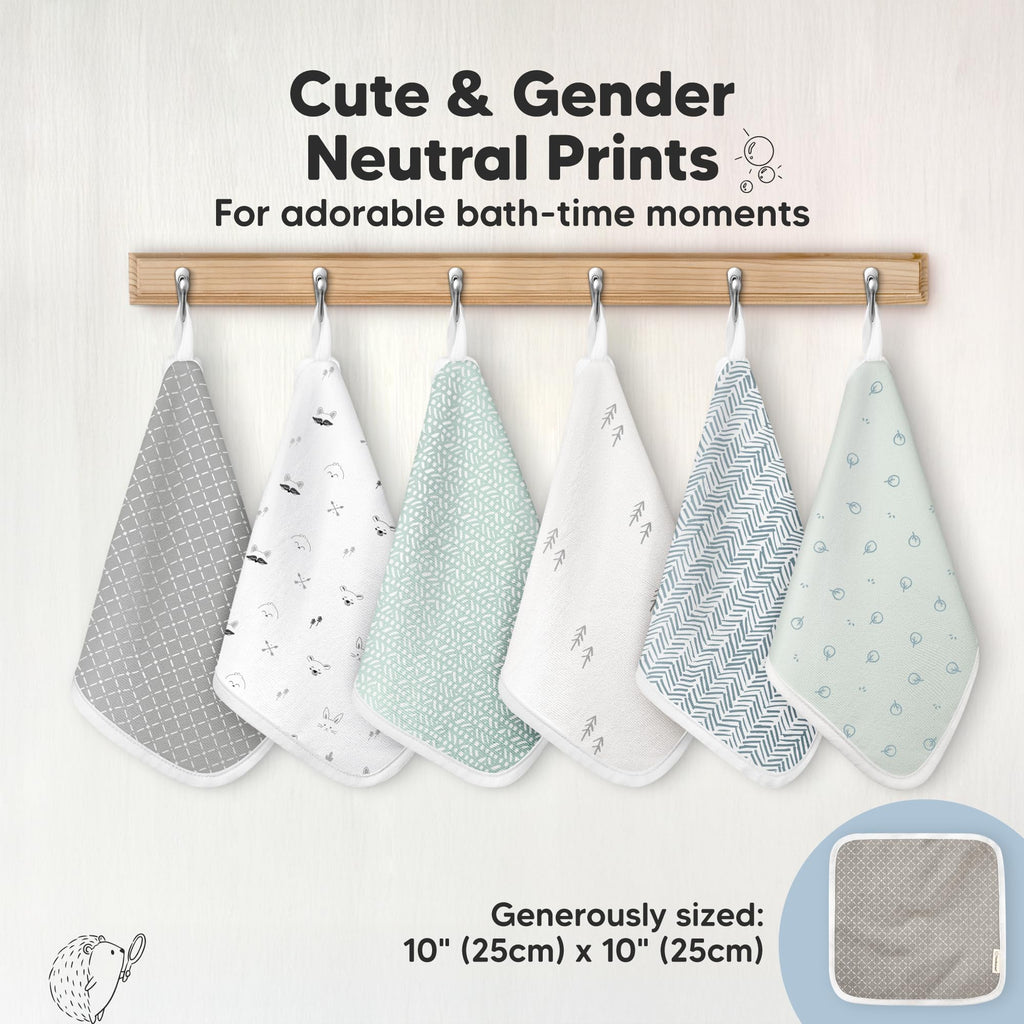 6-Pack Cotton Baby Washcloths for Newborn, Organic Cotton Muslin (Nordic)