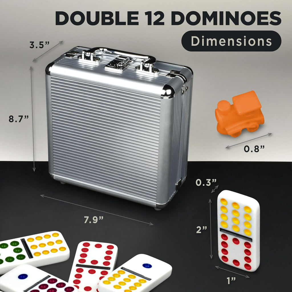 Mexican Train Dominoes Set with Wooden Hub, Domino Tile Board Games - Double 12 Dominos Set for Family Game Night