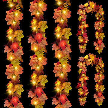 5 Pack Fall Leaf Garland with Lights, Fall Vines Autumn Garland LED Lights Artificial Maple Fall Leaves Thanksgiving