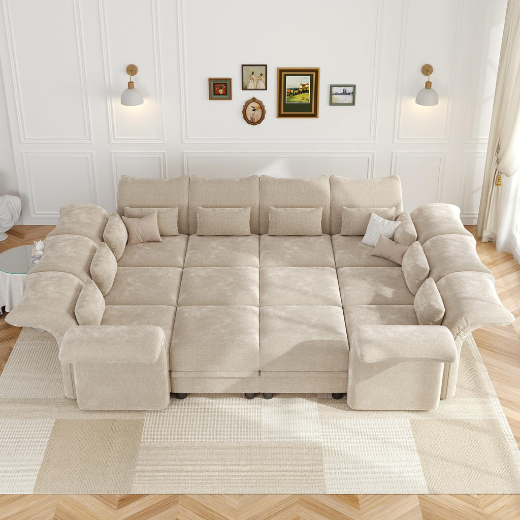 Deep Modular Sectional Sofa Sleeper 12 Person Chenille Sectional Couches with Storage Ottoman, Adjustable Arms Backs