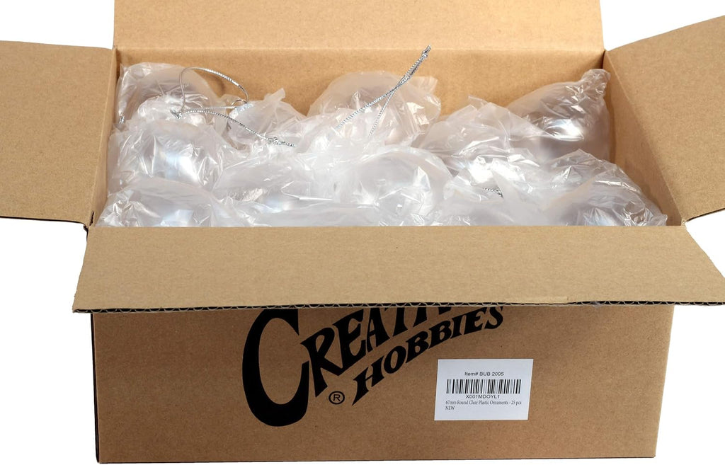 Bulk Value pcs - 67mm (2-5/8 Inch) Round Clear Plastic Ball Ornaments - Set of 25