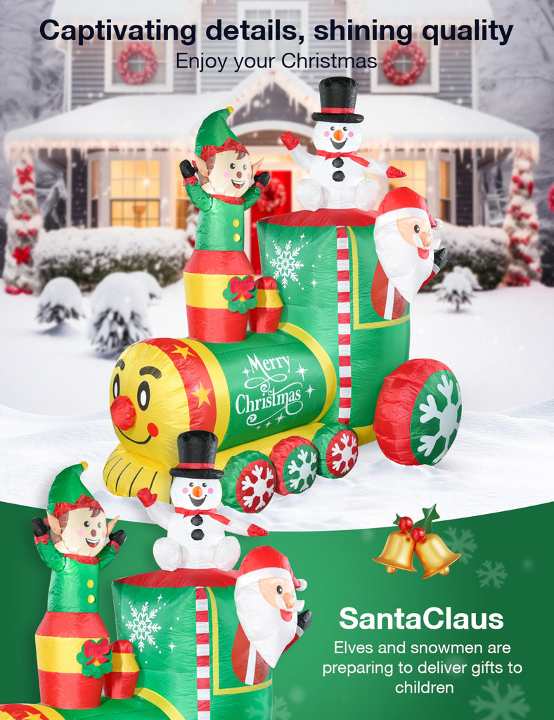6FT Train Inflatable Christmas Decorations Outdoor with LED Lights, Inflatable Santa Claus Train with Elf and