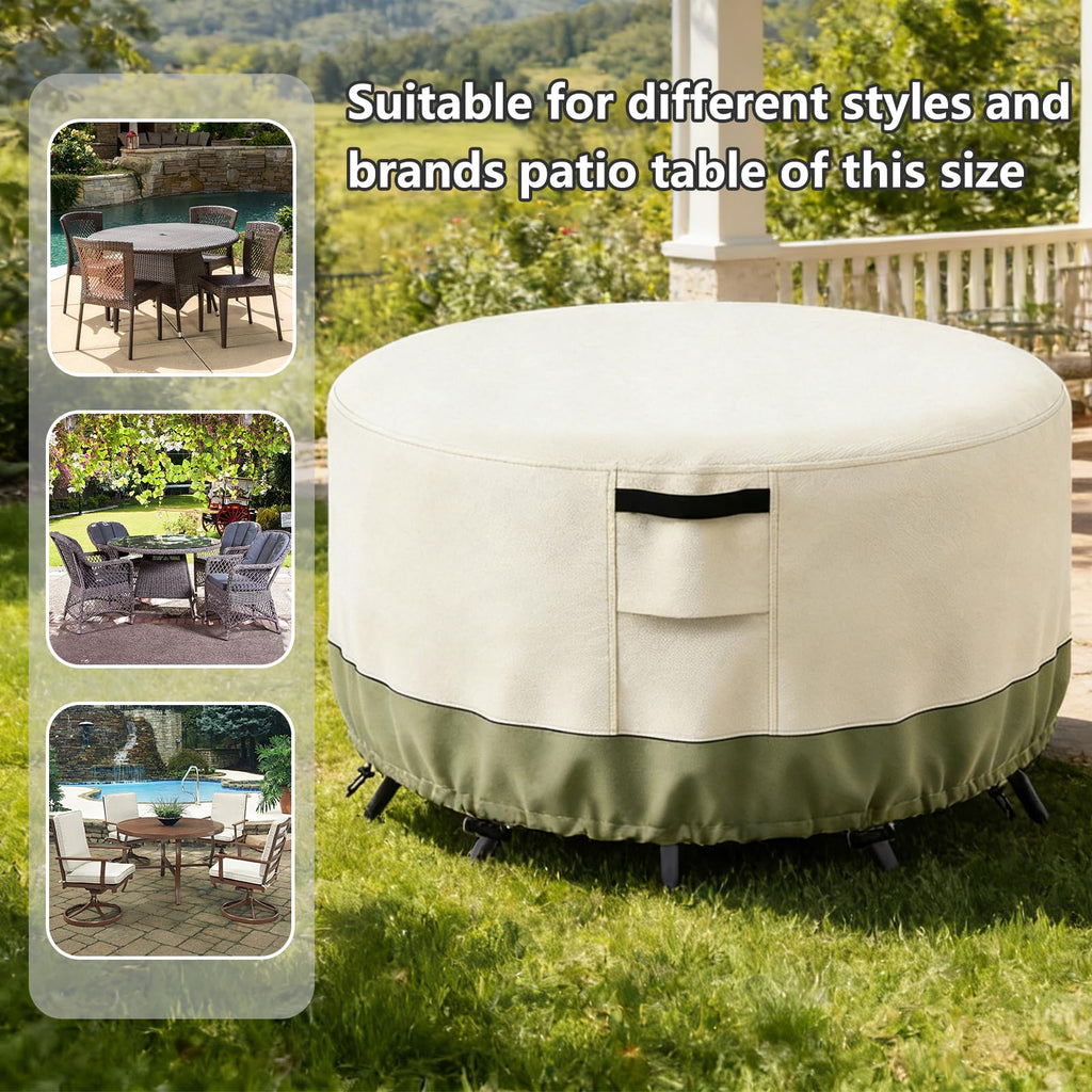 Waterproof Round Patio Table Cover, 72" DIA x 28" H, Beige