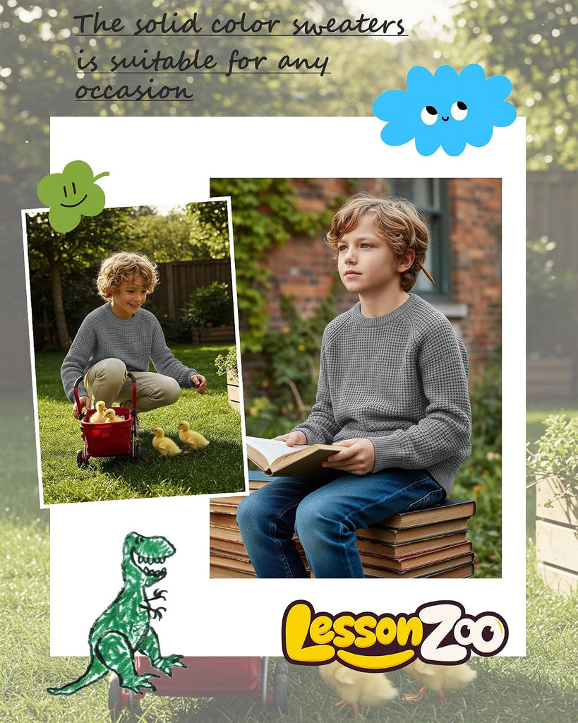 Boys' Waffle Sweaters Thick Chunky Knit Tops
