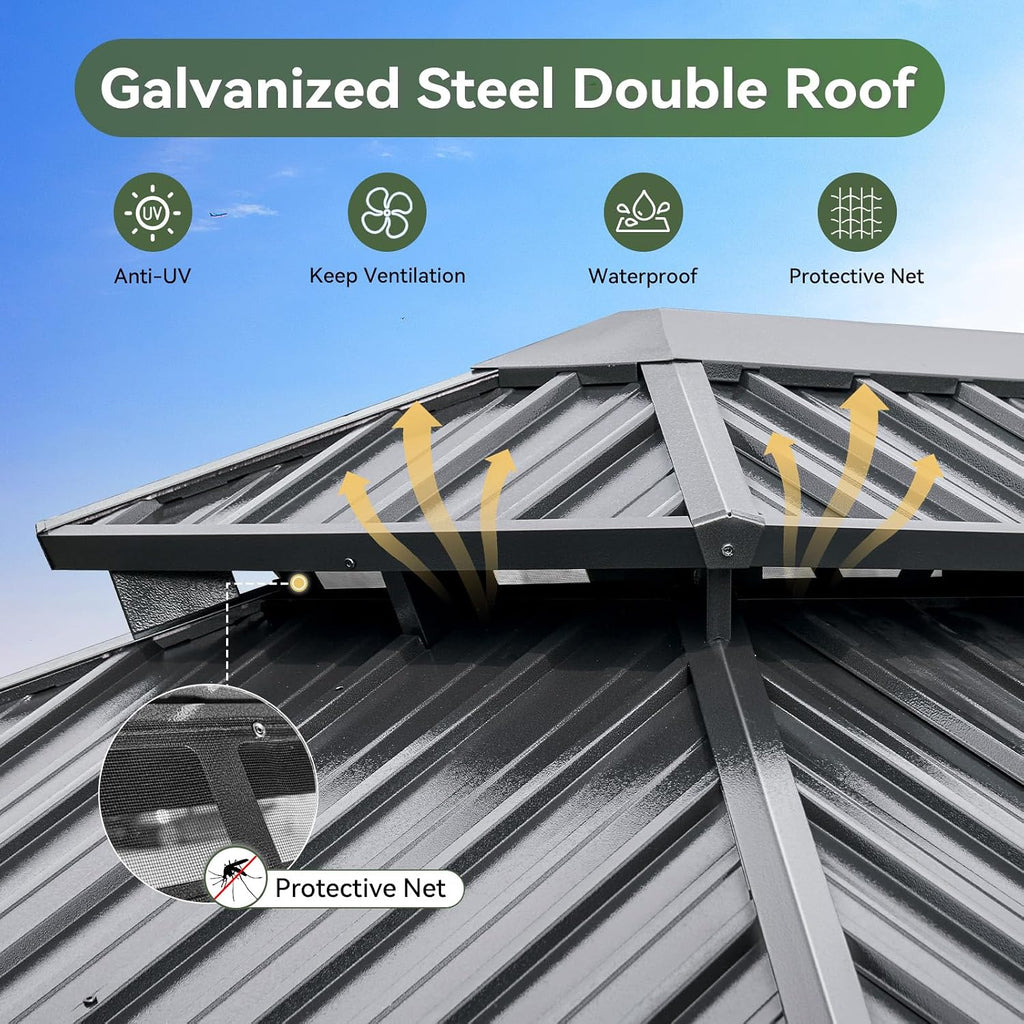 12Ft X 16Ft Hardtop Gazebo, Aluminum Metal Outdoor Gazebo with Breathable Netting and Curtains