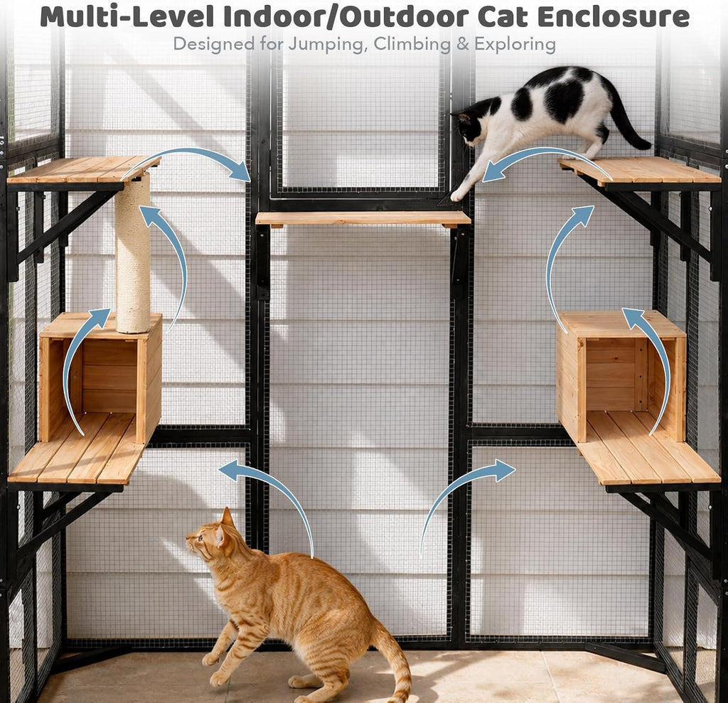 Walk-in Catio, Indoor & Outdoor Wooden Cat Enclosure with Window Access