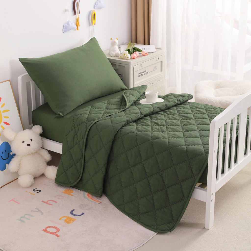 Toddler Microfiber Bedding Set, 4 Piece, Olive Green