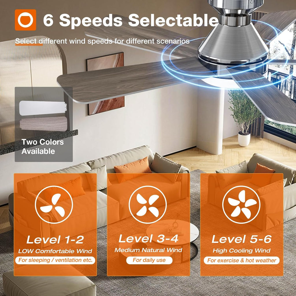 Ceiling Fans with Lights, 42 Inch Low Profile Ceiling Fan with Light And Remote Control, Flush Mount, Reversible, 3CCT, Dimmable, Quiet, Nickel Small Ceiling Fan for Bedroom Indoor/Outdoor Use A103-B0CLNLM3RR