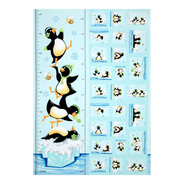 Gwyn the Penguin Gwyn Growth Chart 36 In. Panel Aqua Quilt Fabric" Quilt Fabric, Gold/Red/Black