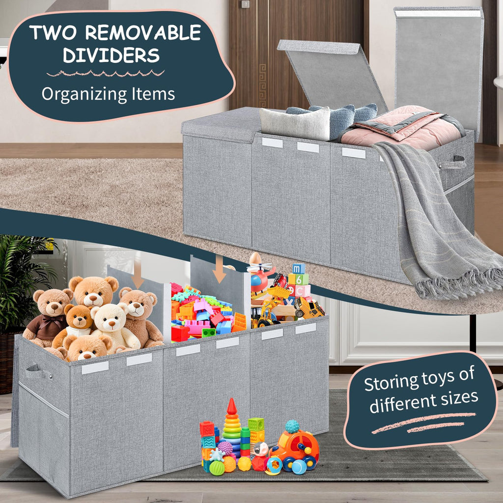 Extra Large Toy Box with Lids, Collapsible Storage Bin, 38"x16"x14", Gray