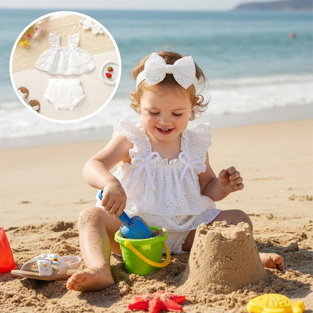 Baby Girl Clothes Infant Ruffle Tops Dress Shorts Set Bloomers Toddler Sleeveless Summer Outfits with Headband
