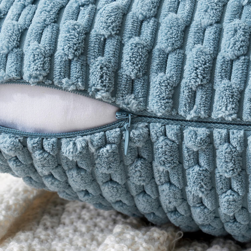 Decorative Throw Pillow Covers 20x20 Blue Grey Textured Corduroy