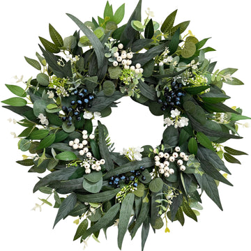 24'' Eucalyptus Wreaths for Front Door, Spring Summer Fall Winter Wreaths, Large Outdoor Greenery Wreaths for