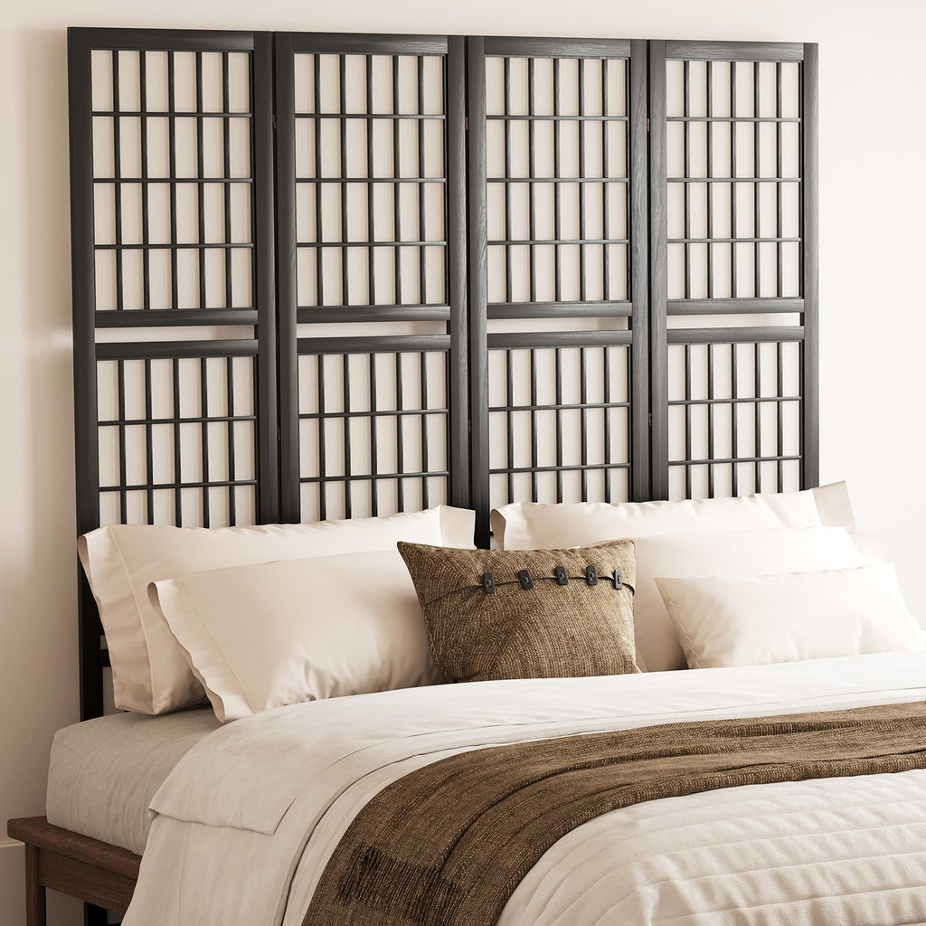 5.6FT Room Divider and Folding Portable Partition Screen, Chinese Japanese Shoji Style with Three Display Shelves for