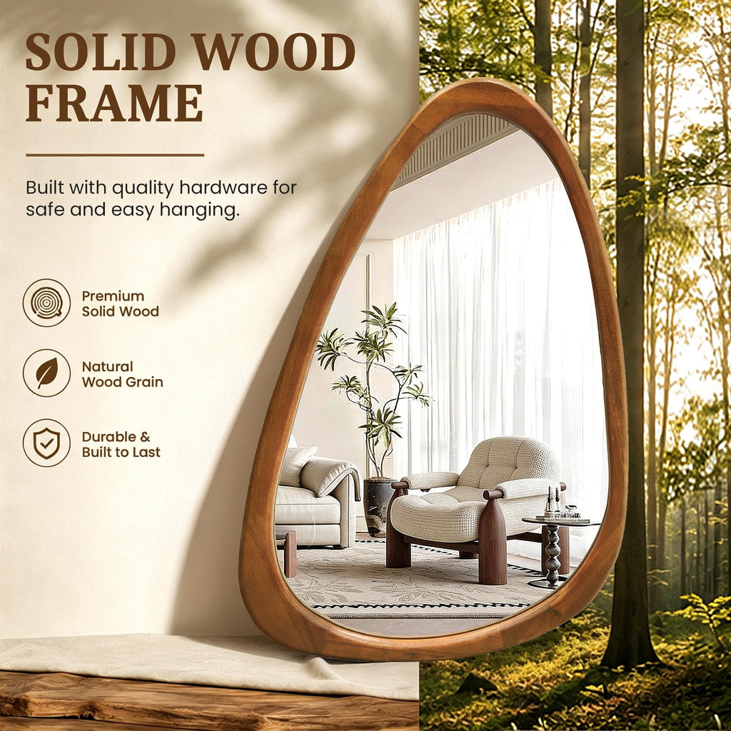 30"x20" Solid Wood Asymmetrical Mirror(Natural Wood)
