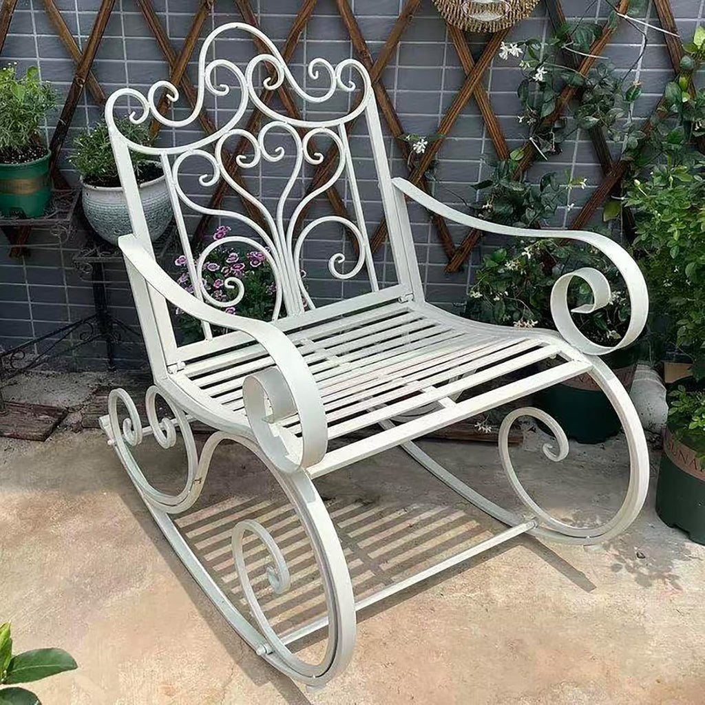 Outdoor Rocking Chair, Wrought Iron Metal Patio Rocking Chair with Armrests and Backrest, Suitable for Indoor