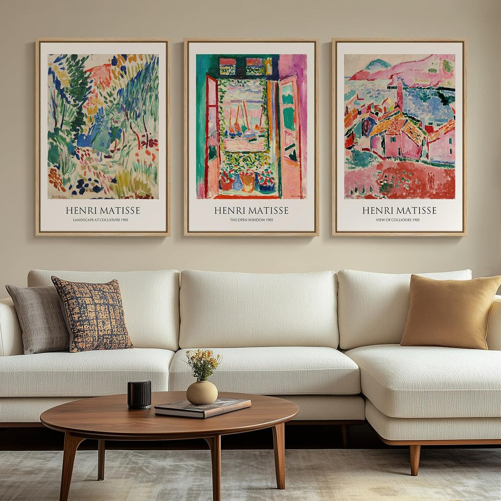 Large Framed Matisse Wall Art , 3 Piece Colorful Abstract Canvas Artwork for Walls, Retro Vintage Big Matisse Famous