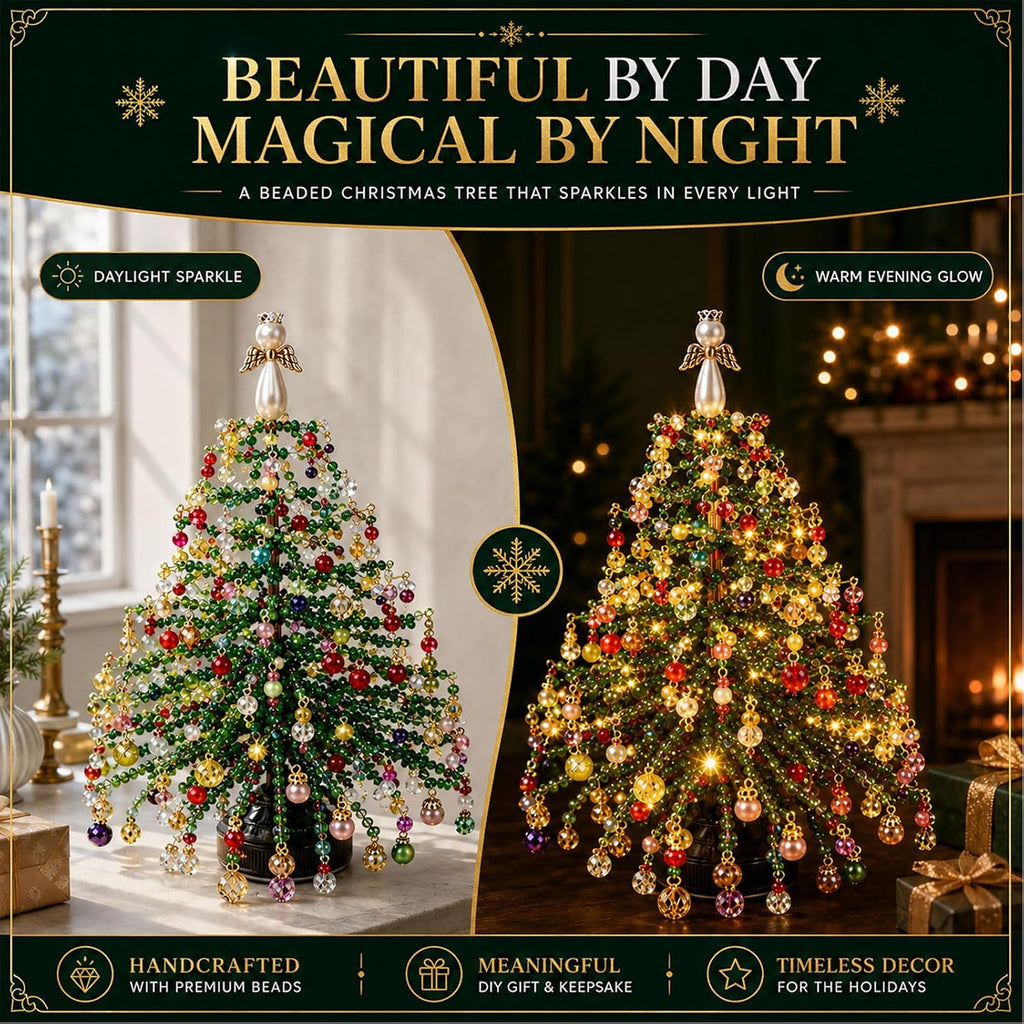 2027 Upgraded DIY Beaded Christmas Tree Kit, 3D Crystal Bead and Pearl Craft Set for Adults with Metal Frame, Angel