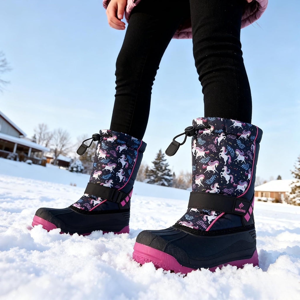Kids Waterproof Winter Snow Boots,Warm Fur Lined