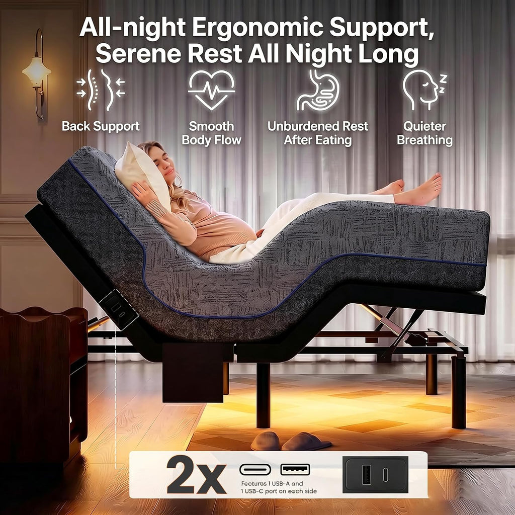 Adjustable Bed Frame Queen Electric Adjustable Bed Base with Remote&Zero Gravity Position Bed,Adjustable Base LED