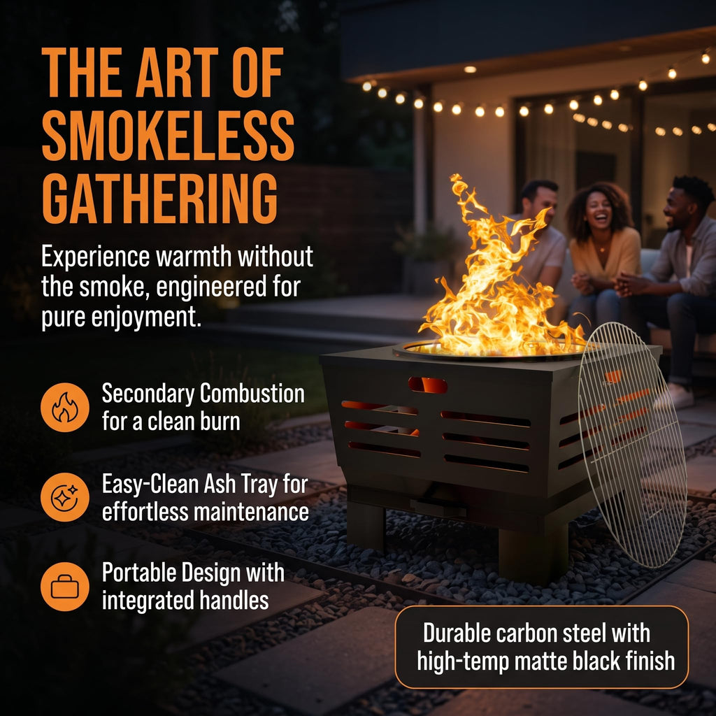 24" Heavy Duty Fire Pit with BBQ Grill, Ash Pan Drawer & Poker