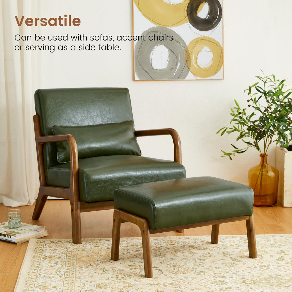 Foot Stool Ottoman, Modern Leatherette Sofa Stool Vanity Chair with Rubber Wood Frame, Footrest Ottoman Bench