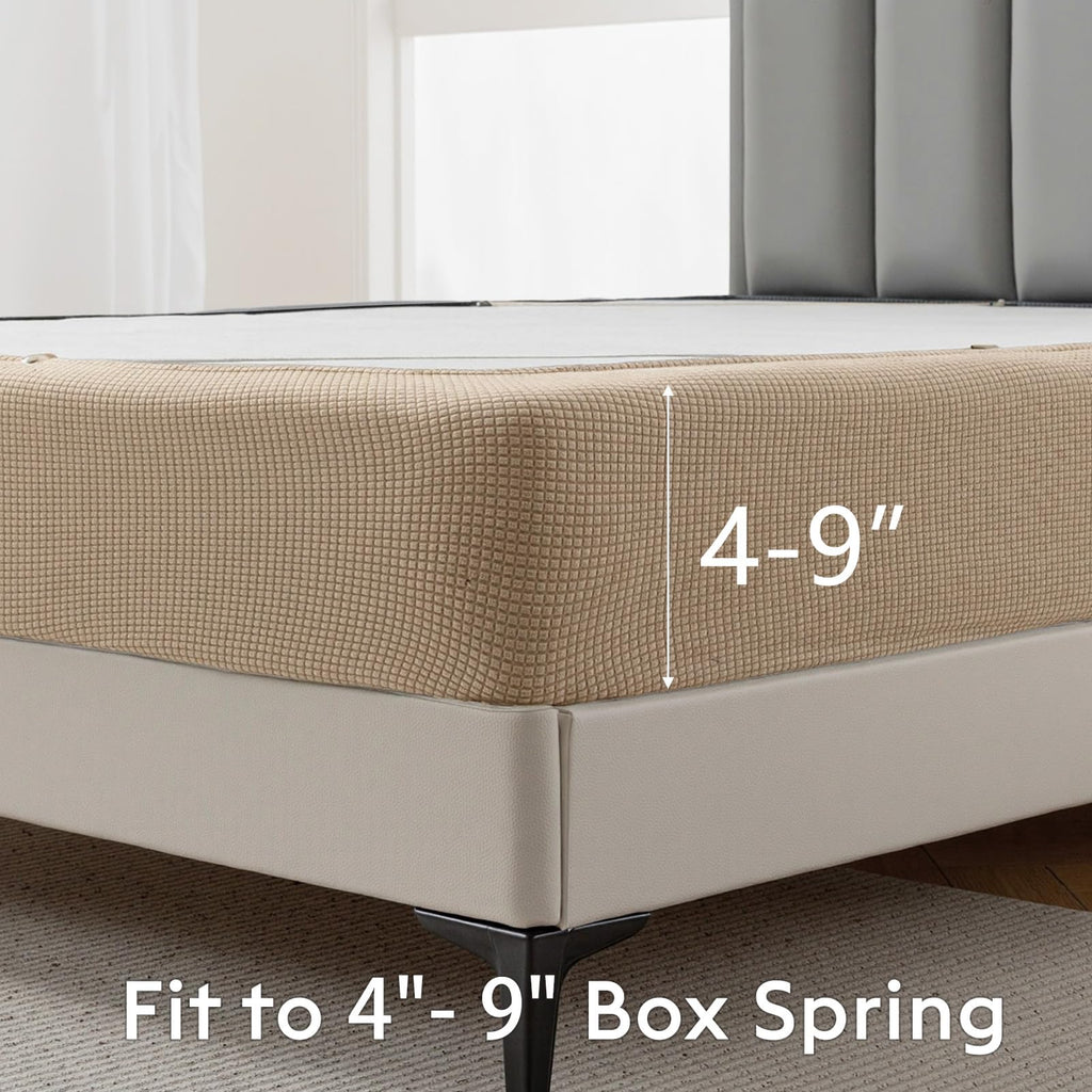 Jacquard Fabric Box Spring Cover, Super Stretchy Wrap Around 4 Sides Elastic Bed Skirt, Wrinkle & Fading