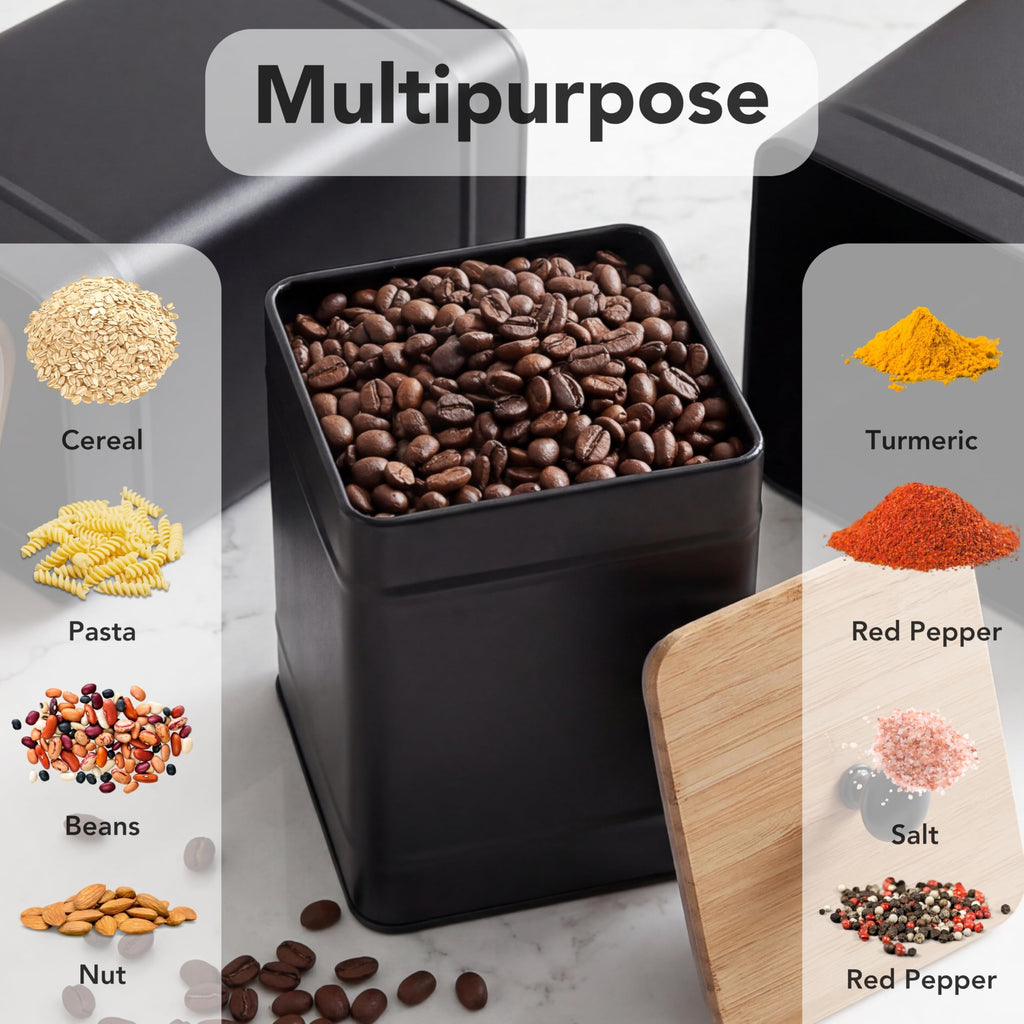 Kitchen Canisters for Countertop Set of 3, Airtight Canisters Sets for the Kitchen Counter with Lid, Metal Farmhouse
