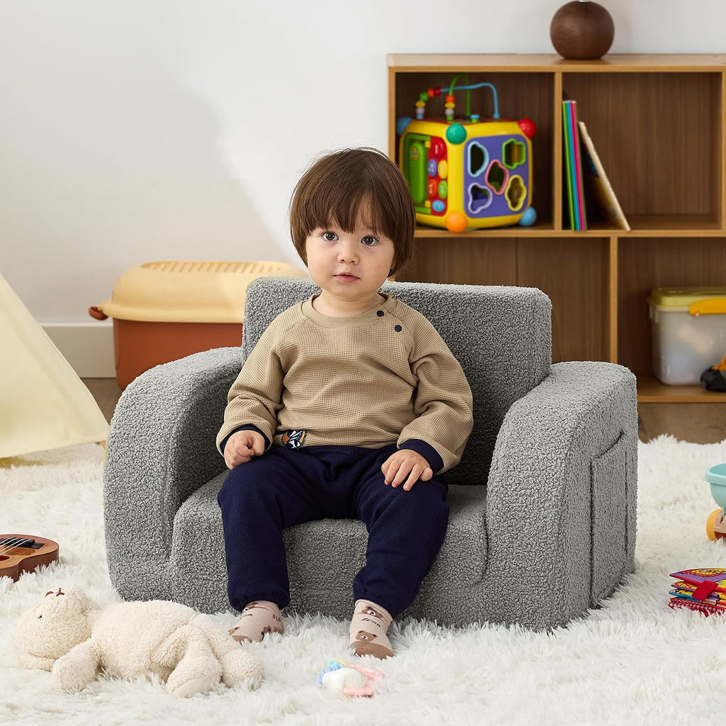 Toddler Chair, in-1 Foldable Kids Couch for 1-3 Years Old, Grey
