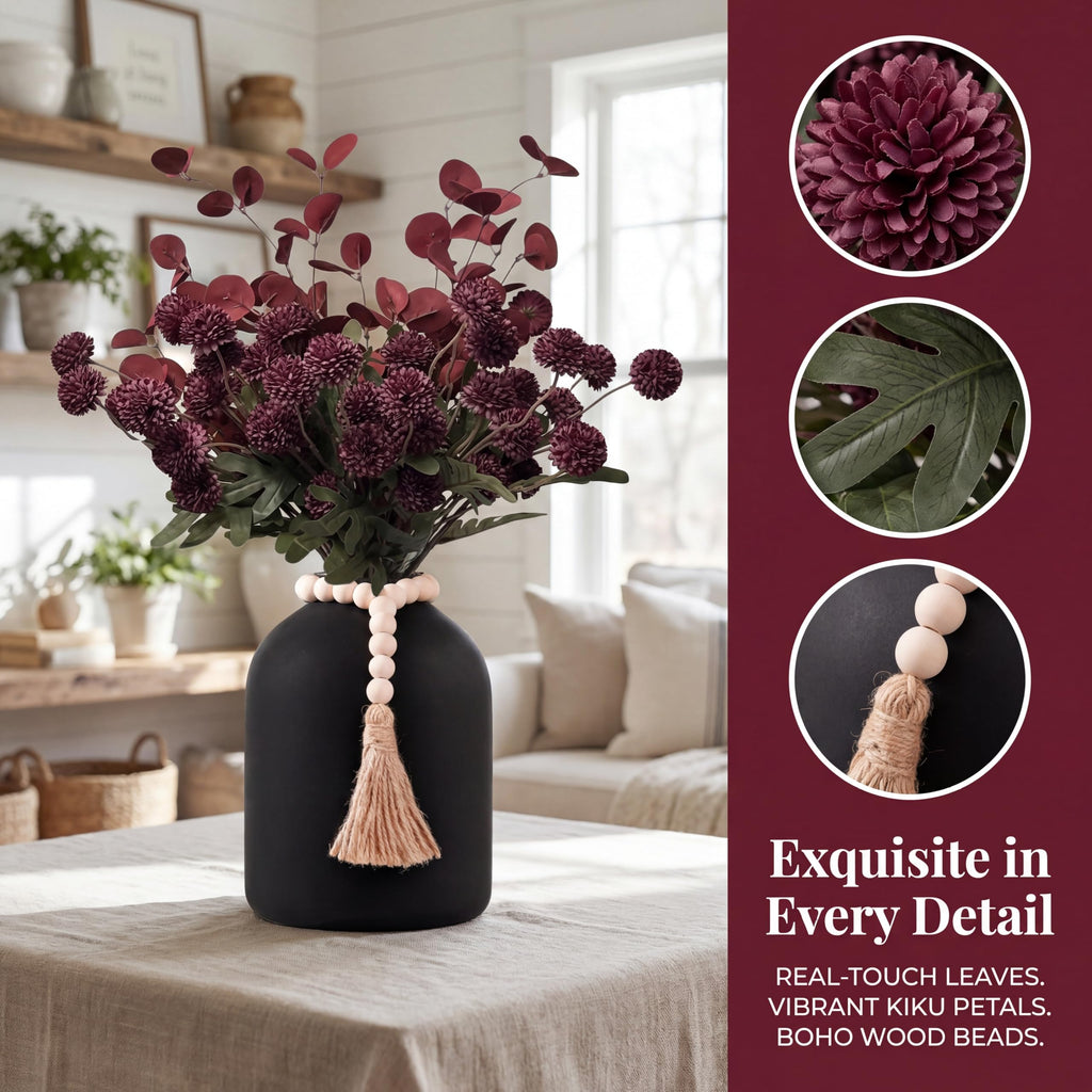 20''H Fake Flowers in Large Vase for Centerpiece Table Decorations with 10Pcs Fake Mums Flowers Eucalyptus Stems Faux