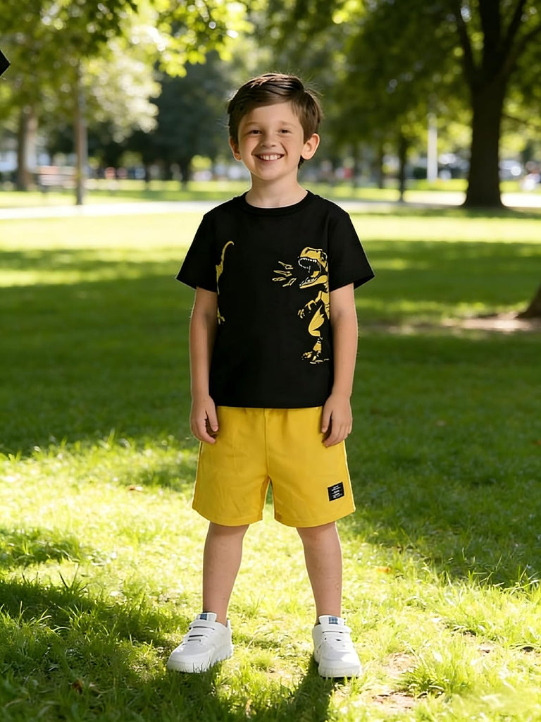Boys' 2 Piece Summer Outfit Cool Dinosaur & Camouflage Graphic Short Sleeve Tee & Shorts Set