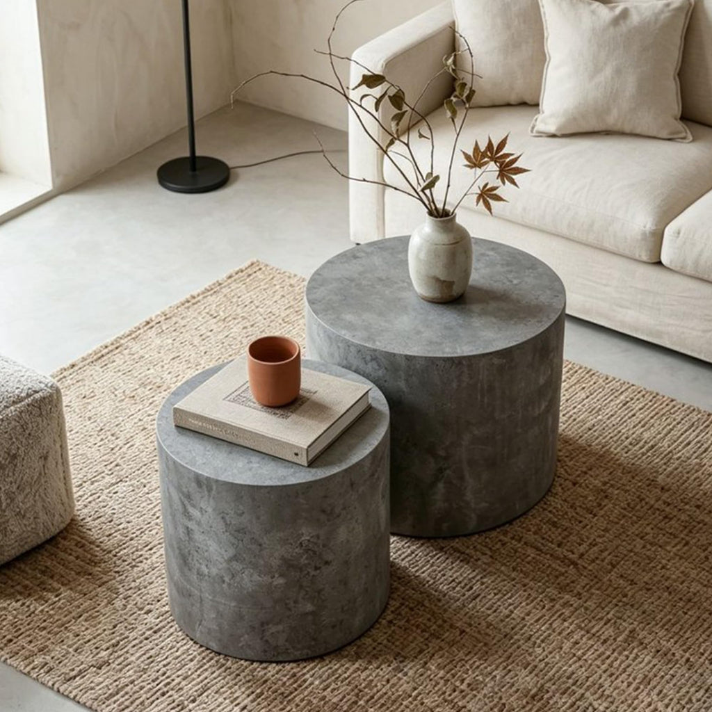 Nesting Coffee Table Set of 2, Modern Round Wooden Coffee Tables, Accent End Side Table for Small Space Living
