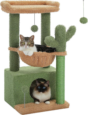 4-in-1 Cactus Cat Tree for Kittens & Small Cats, 33in Green Tower