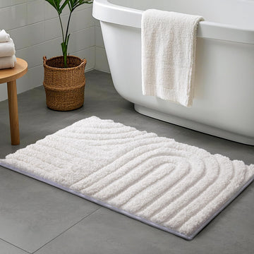 20"x30" Boho Decorative Textured Bathroom Rug Mat, Mid Century Modern Non-Slip Absorbent Soft Bath Mat, Organic