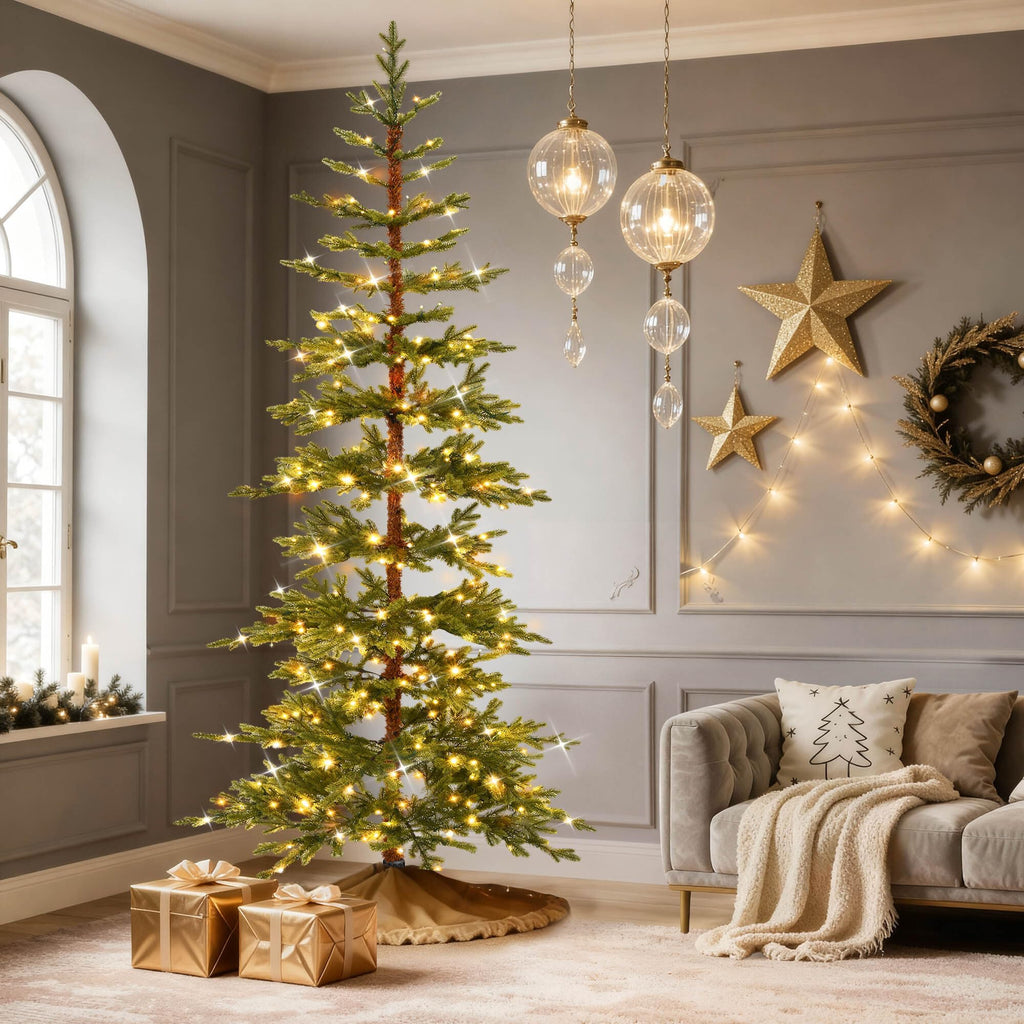 7.5FT Pre-Lit Sparse Alpine Christmas Tree PE 300 Warm Multi LED Light