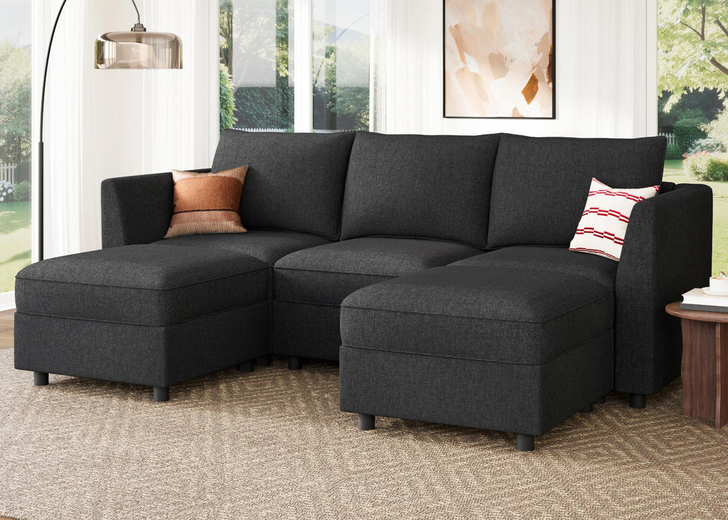 Modular Sectional Sofa with Storage U Shaped Sectional Sofa, Convertible Couches - Linen Grey