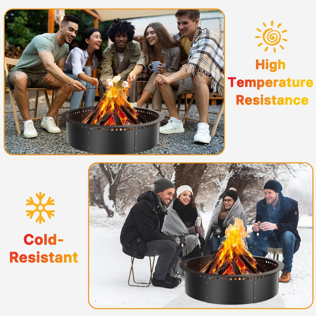 Smokeless Fire Pit Ring, 52-Inch Outer/48-Inch Inner Heavy Duty Large Solid Metal Steel Flower Shape Firepit Rim