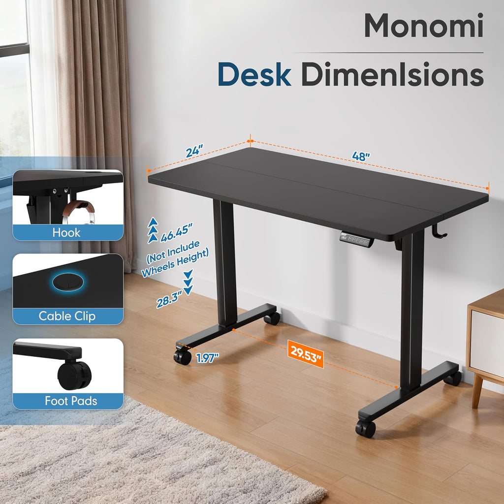48" x24" Electric Height Adjustable Standing Desk,Black | Ergonomic Home Office Computer Gaming Desks with Memory
