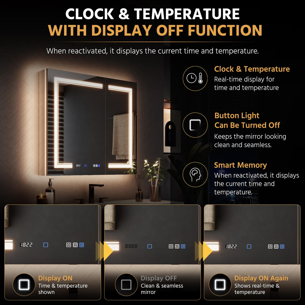 36x32 LED Lighted Medicine Cabinet with Mirror, Front & Backlit