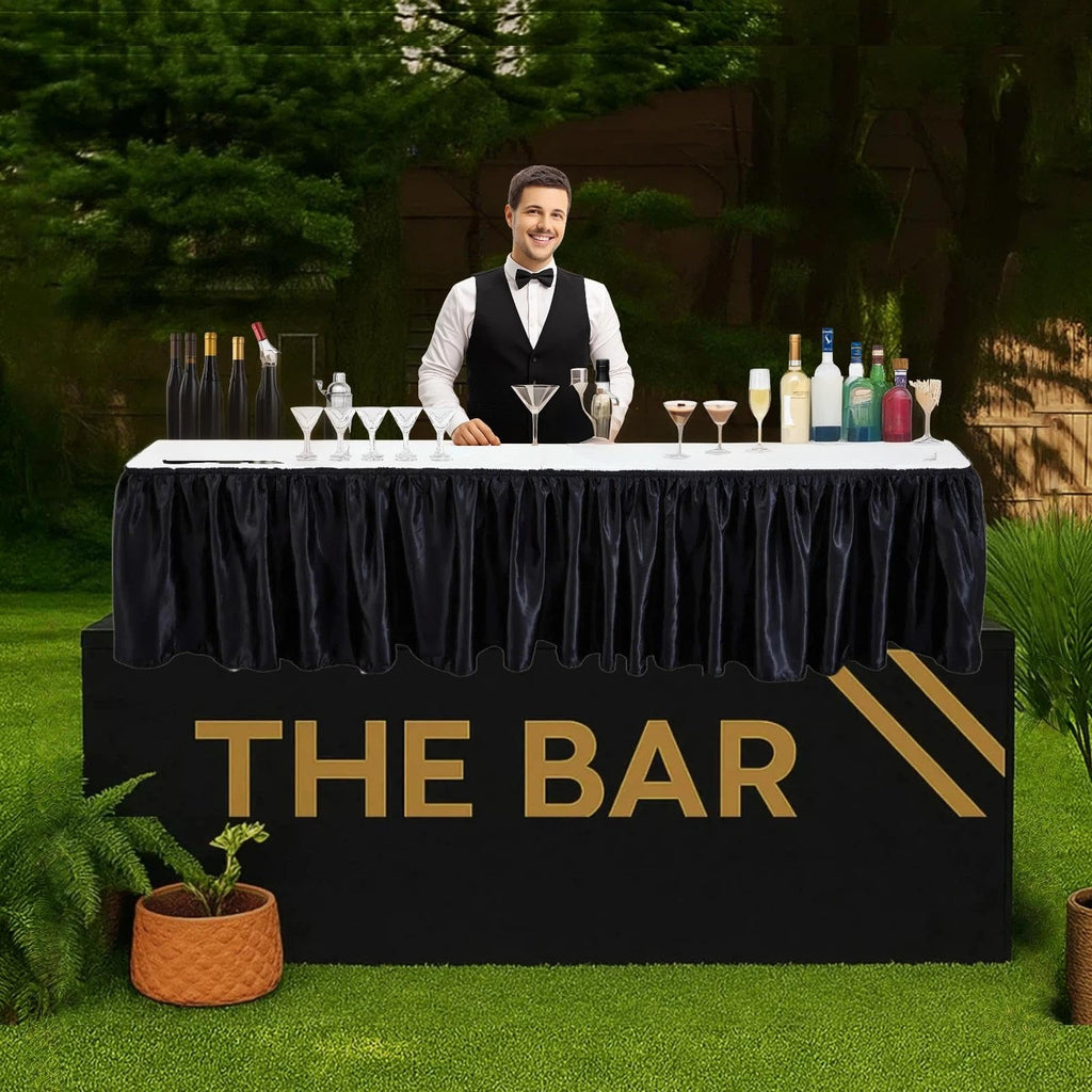 Portable Bar Top Riser Tables with Skirt, Black Skirt, 8 ft, White