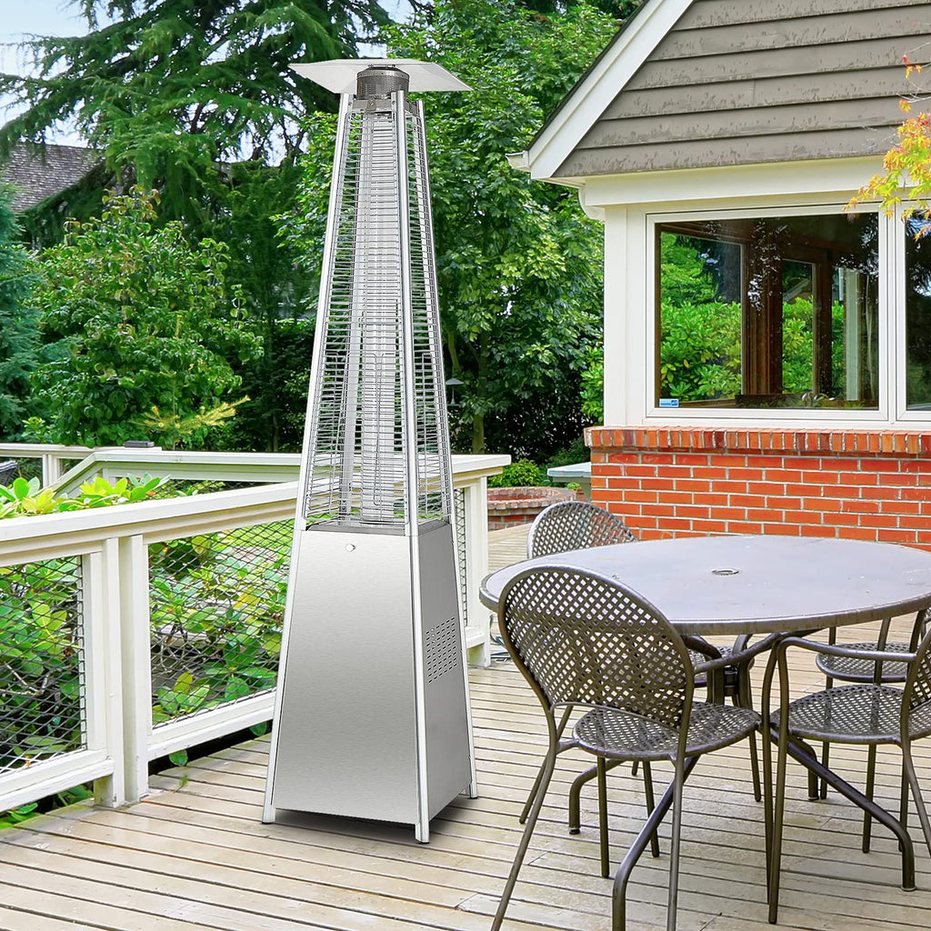 90-inch Outdoor Patio Heater, 42000 BTU Portable Outdoor Pyramid Propane Heater with Wheels, Quartz Glass Tube, Auto