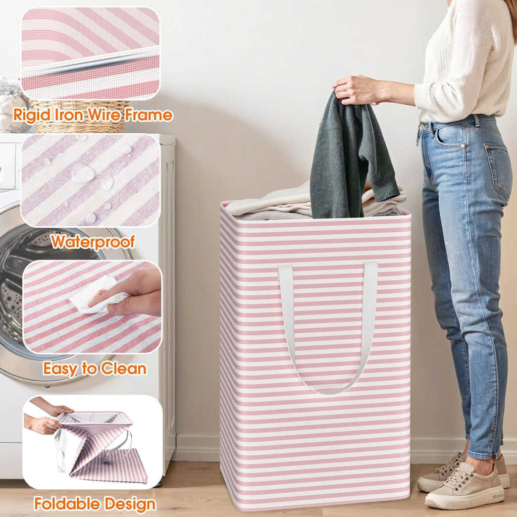 3-Pack Laundry Basket, Collapsible Laundry Hampers, 100L, Pink