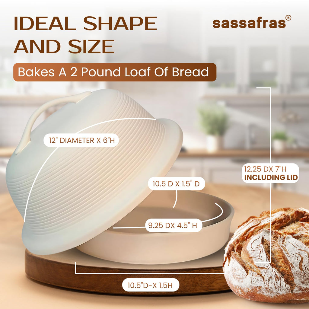 Superstone Stoneware La Cloche Bread Baker, Unglazed, Baking Stone for Bread, Capacity 5QT 12"D x7"H with handle